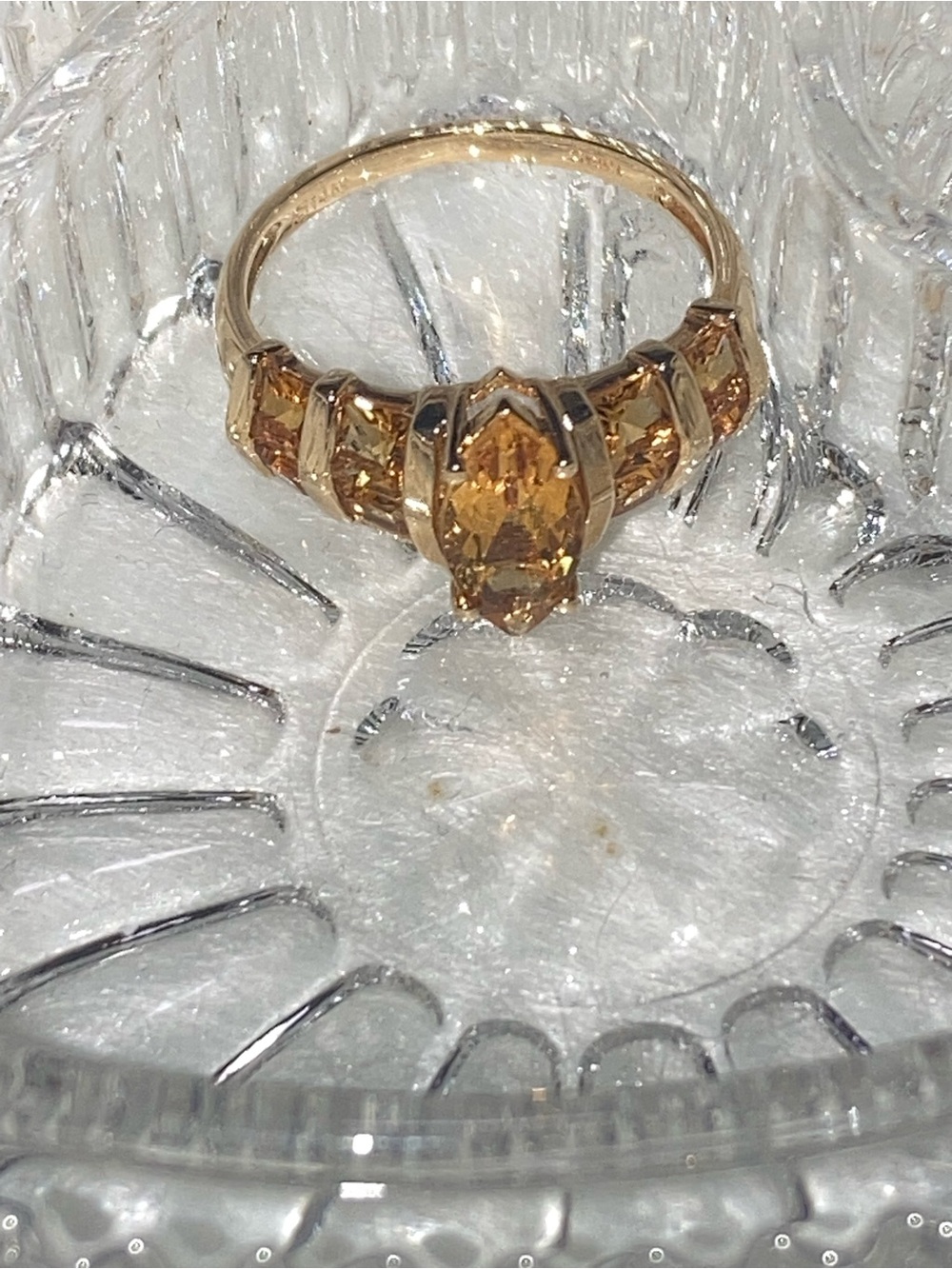 Gold-Tone Amber Crystal Statement Ring